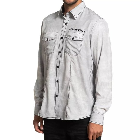 AFFLICTION Men's Long Sleeve Button Down Shirt TRI - Picture 9 of 9